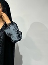 عباية بشت رمادي بنقشة ورود سوداء موديل S09