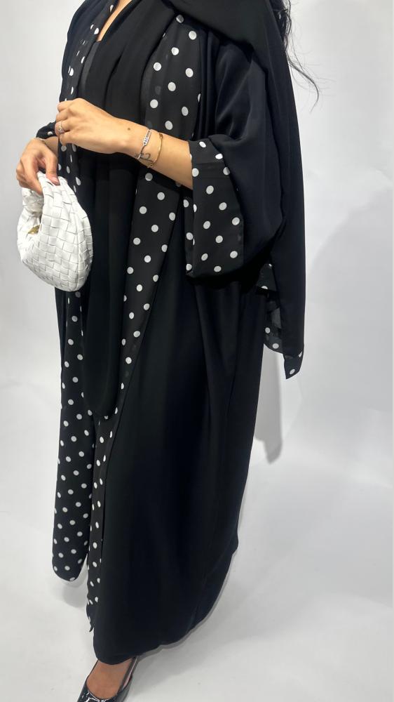 S05 عباية بوجهين شيفون وبلاك بيري – منقطة مع طرحة