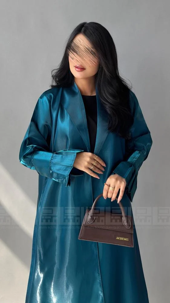 عباية صيفية ميكادو لامع بتصميم أزرق مميز- 1451