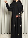 عباية قماش أسود داكن مع تطريز ملون من الأزهار