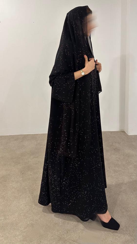 عباية شيفون سوداء مبطنة بقصة إماراتية واسعة – فري سايز موديل R02