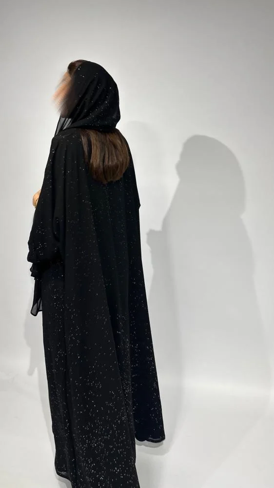عباية شيفون سوداء مبطنة بقصة إماراتية واسعة – فري سايز موديل R02