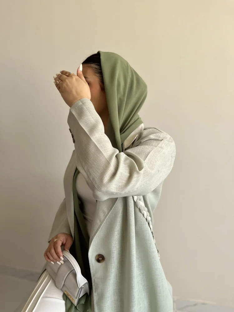 عباية لينن هندي رسمية بتفصيل ظفيرة جانبية (48, S)