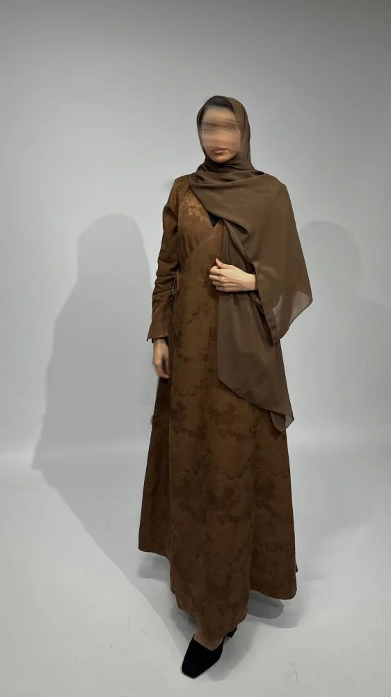 عباية جاكار مبطّنة بربطة جانبية أنيقة – موديل R03 (48, S)