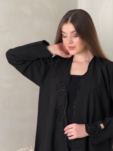 عباية بتطريز اسود ناعم  (50, خفيفة, دوام)