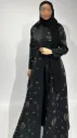 عباية تفته سوداء مطرزة بالذهبي بقصة نص كلوش – موديل R01