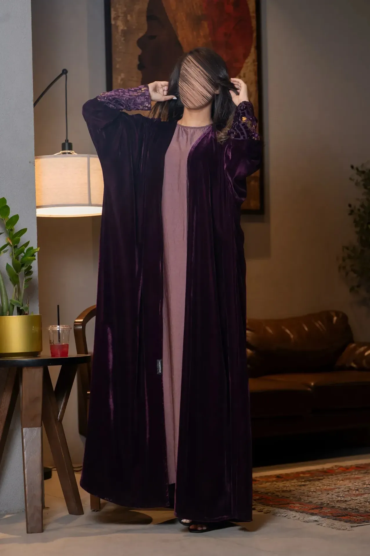 Jumana Berry Velvet Abaya (50)