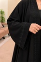 عباية كتان سوداء دبل كلوش بتطريز هاري