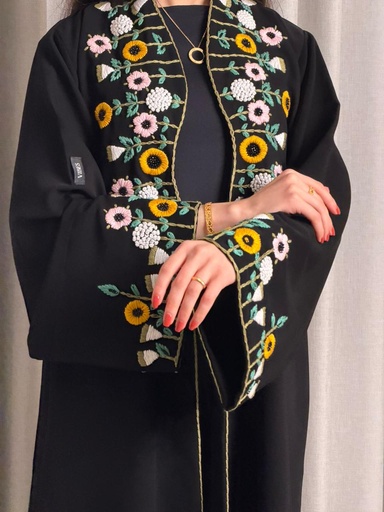 عباية قماش أسود داكن