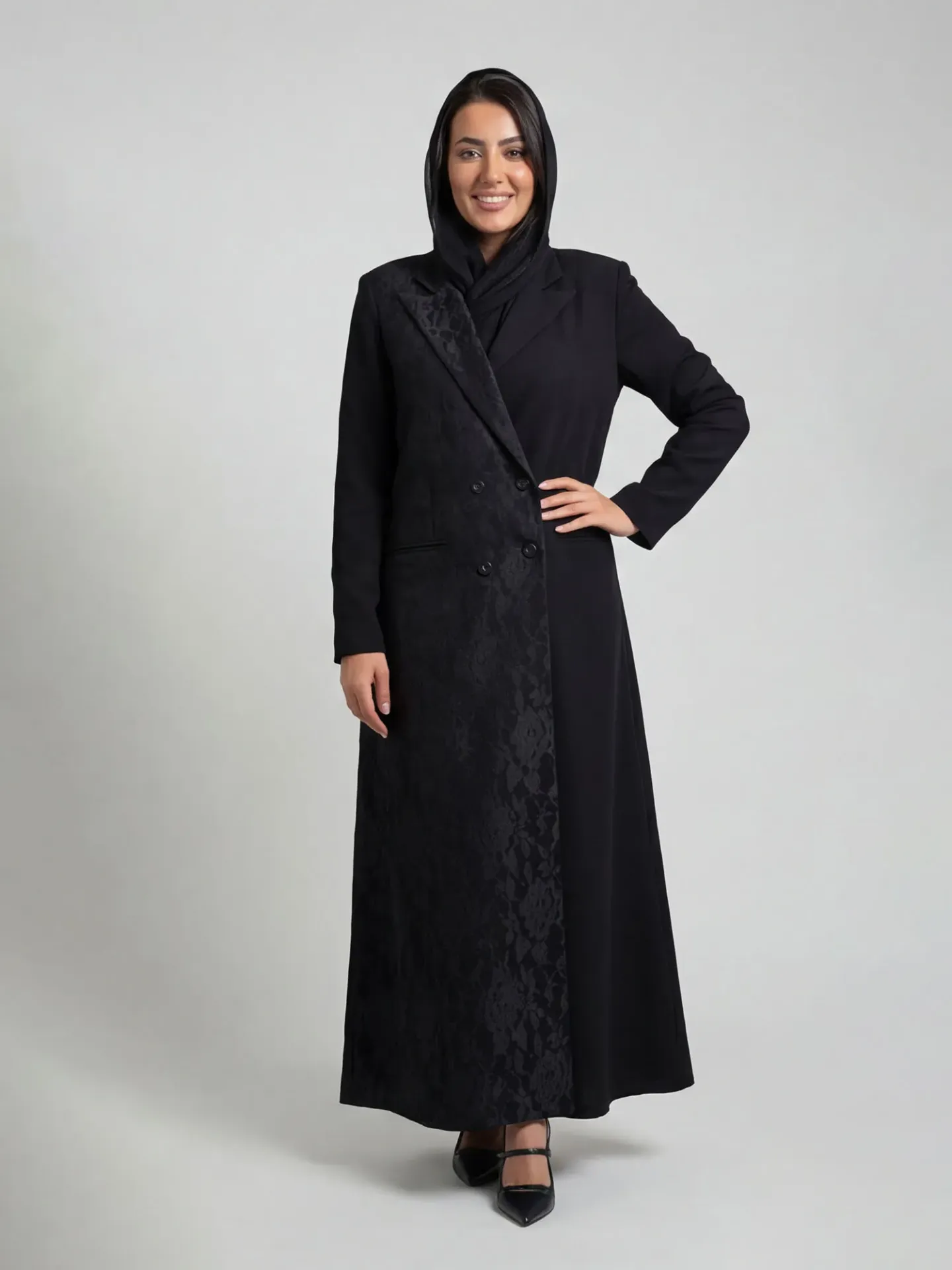 Blazer Abaya with Half-Lace Panels — israaabayas